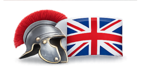 Casco con bandera inglaterra indicando la procedencia de los Gato British